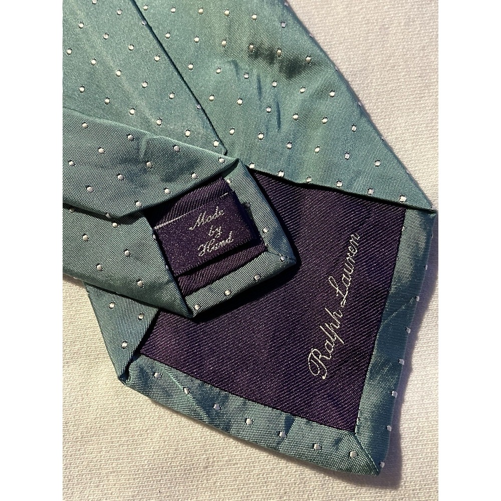 Ralph Lauren Purple Label Turquoise Tiffany Polkadot 100% Silk Tie Made In Italy